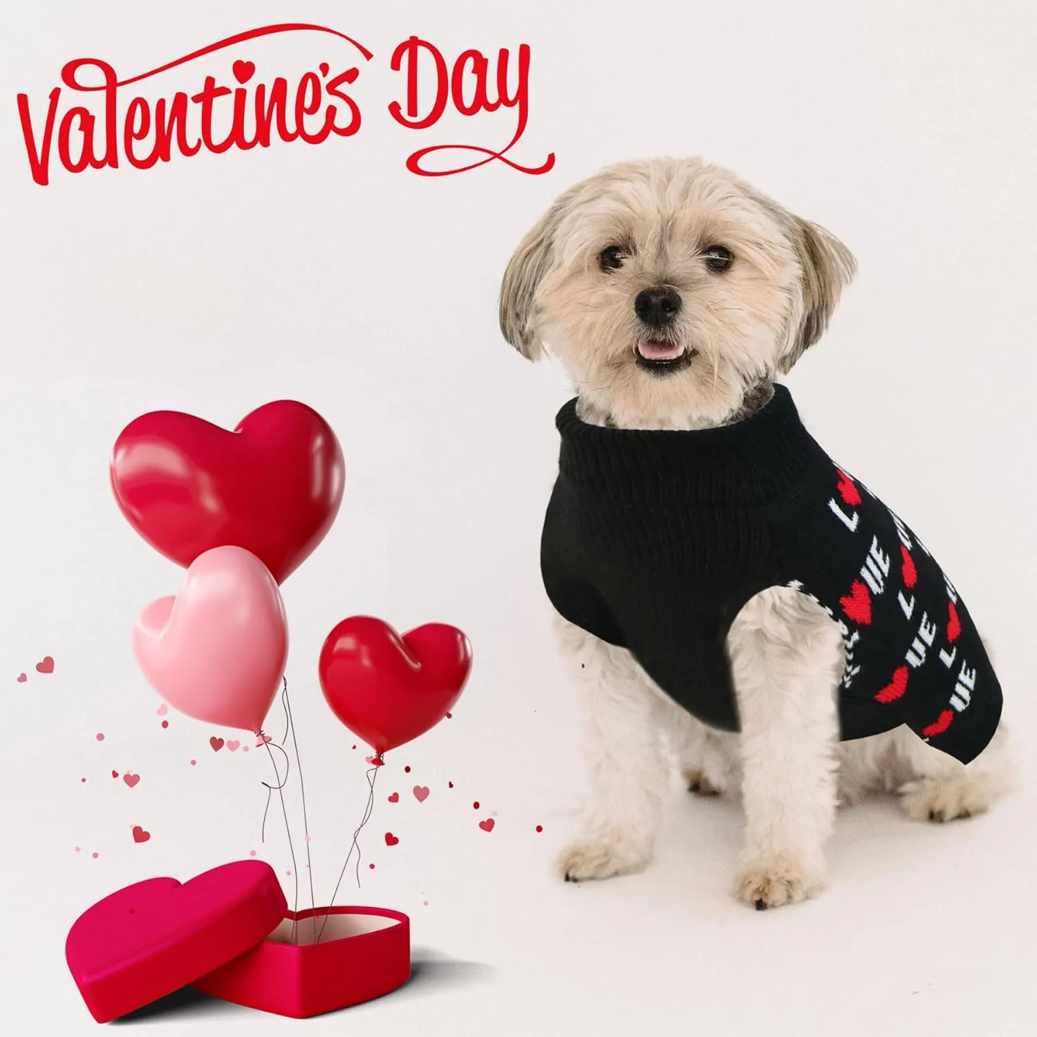 2 Pack Valentines Day Dog Sweater, Dog Valentines Outfit Clothes Knitted Heart Sweaters for Small Medium Large Dogs Pets (Red Heart & Black Love, XL)