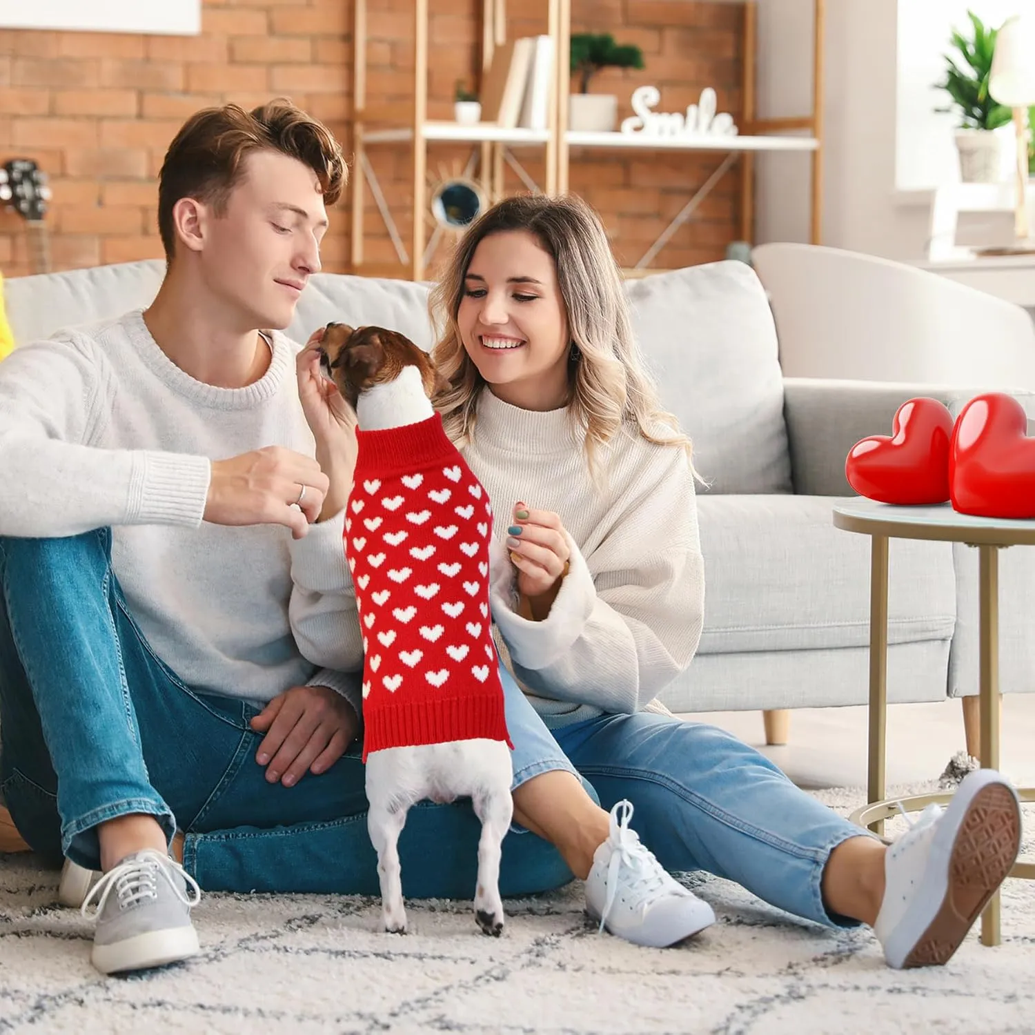 2 Pack Valentines Day Dog Sweater, Dog Valentines Outfit Clothes Knitted Heart Sweaters for Small Medium Large Dogs Pets (Red Heart & Black Love, XL)