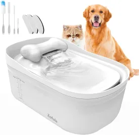 2.3gal/300oz/9L Ultra Quiet Dog Water Fountain, Large Automatic Water Dispenser Bowl for Cats and Dogs, No Spilling with Cleaning Kit and 3 Filters (White)