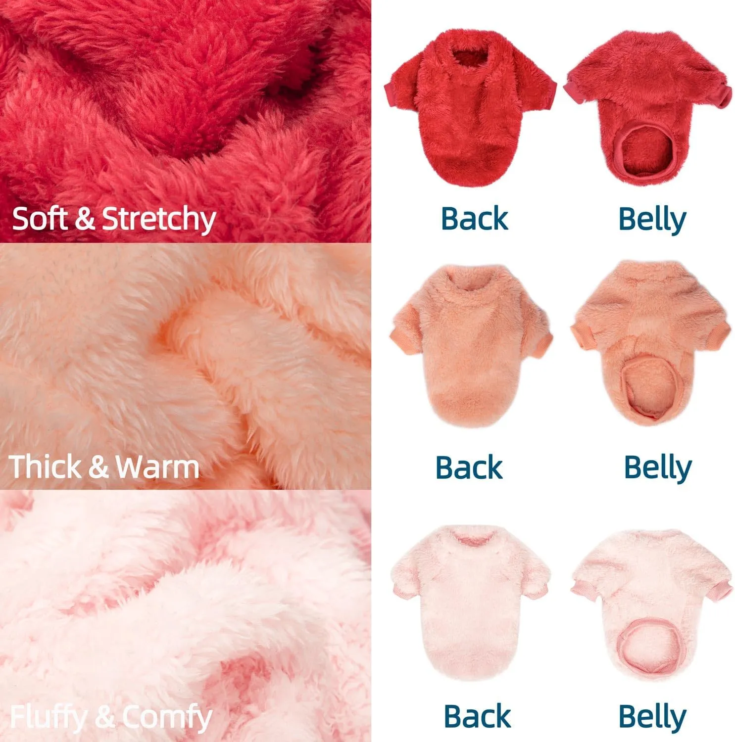3-Pack Small Dog Sweaters for Small Dogs Boy & Girl - Puppy Clothes - XXS to XL & Cat Apparel - Velvet Warm Dog Jackets- Pet Sweatshirt & Coats for Winter (Large, Coral,Lightpink,Red)