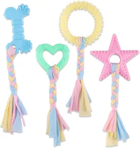 4 PCS Puppy Chew Toys for Teething Small Breed, Puppy Teething Ring, Soft Rubber Durable Dog Teething Toys, Rope Dog Toys, Funny Interactive Toy, Puppy Toys for Small Puppies, Dog Toys Set (Style 12)