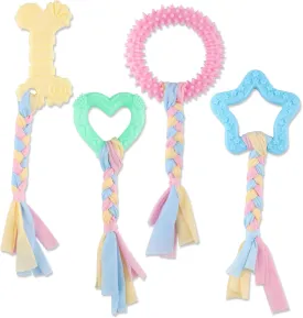 4 PCS Puppy Chew Toys for Teething Small Breed, Puppy Teething Ring, Soft Rubber Durable Dog Teething Toys, Rope Dog Toys, Funny Interactive Toy, Puppy Toys for Small Puppies, Dog Toys Set (Style 4)