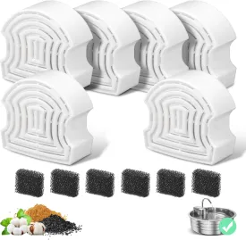 6 Packs Cat Water Fountain Filters for 4L/135OZ Stainless Steel Pet Fountain, Multi-Filtration System Activated Carbon Replacement Filter and Sponges for Automatic Dog Dispenser Drinking Bowl
