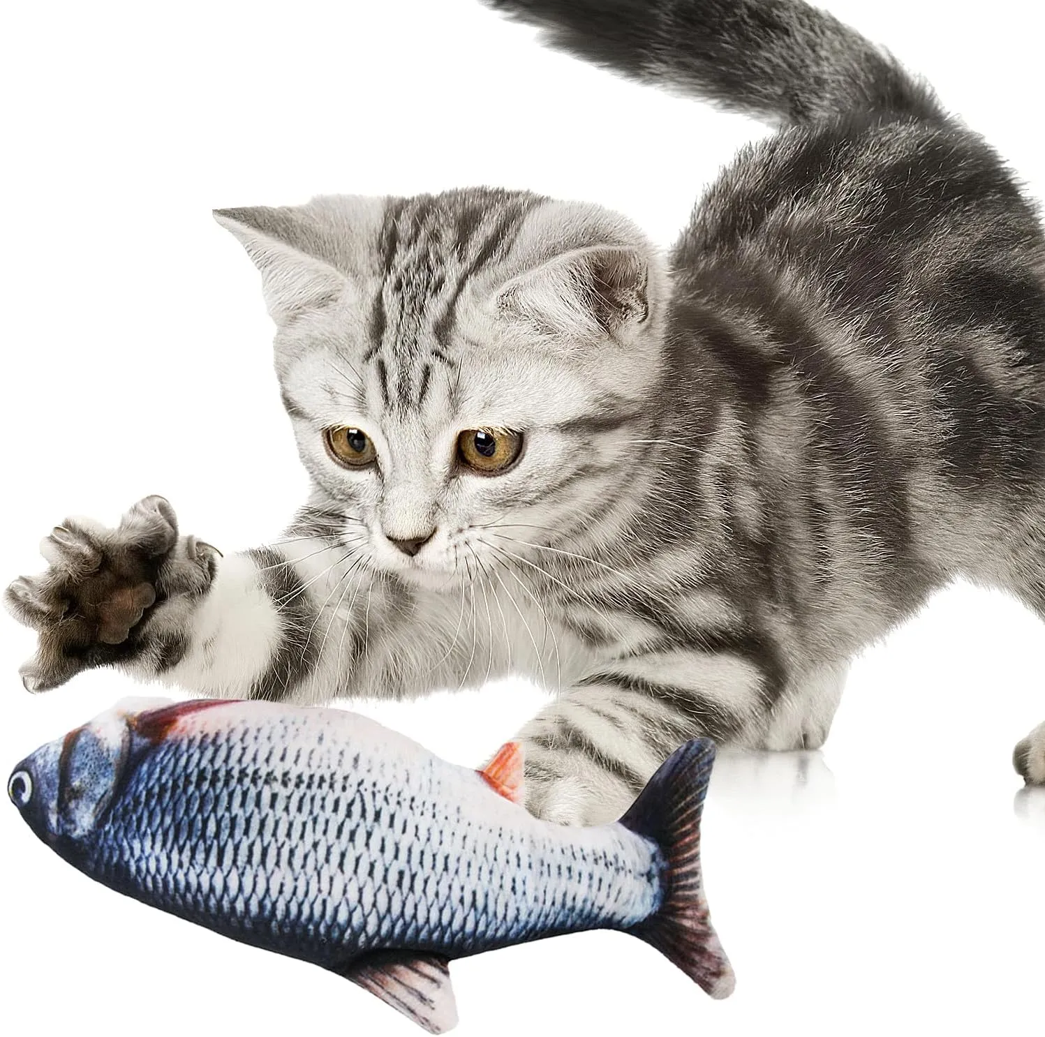 7.8inch Cat Floppy Fish Dog Toy, Realistic Plush Simulation Fish Cat Toy, Catnip Kicker Bite Toy