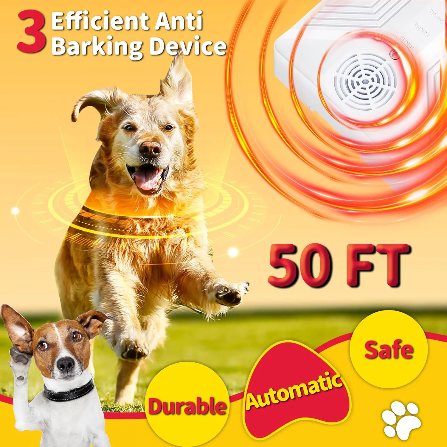 Anti Barking Device, 3 Modes Ultrasonic Dog Bark Deterrent Devices, 50FT Effective Range Rechargeable Anti Barking Device for Dogs, Dog Barking Silencer for Almost Dogs Indoor Outdoor
