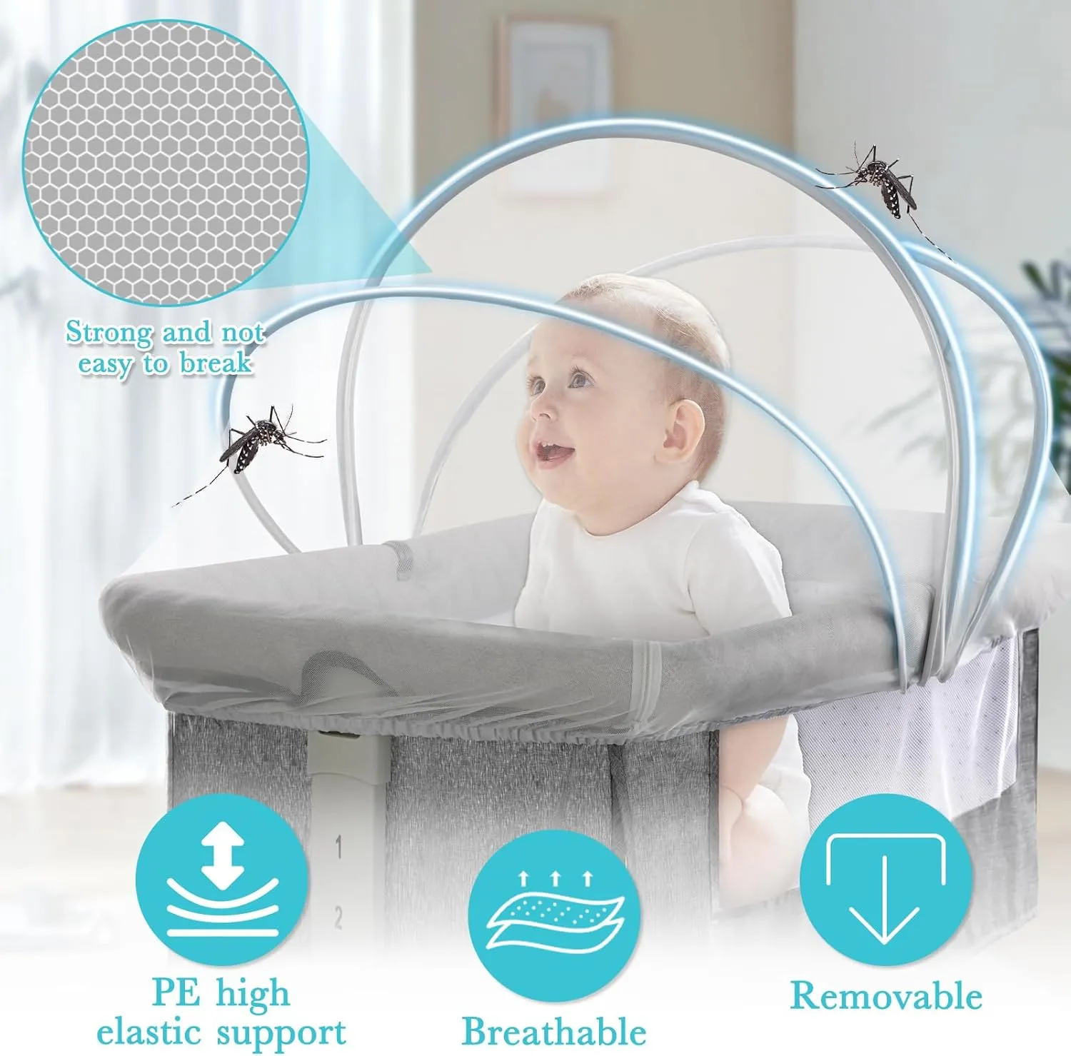 Bassinet Cover Mosquito Net for Crib, Bassinet with Cover Prevents Entry of Insects/Pets, Crib Mesh for Bedside Sleeper/Crib/Travel Crib (White-Small)