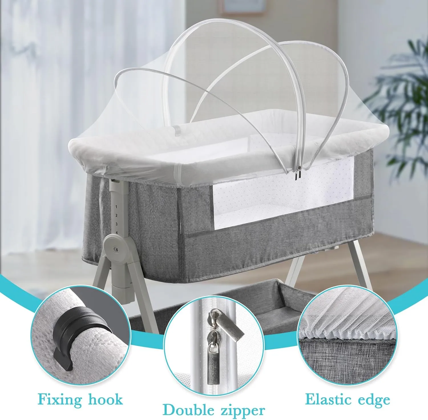 Bassinet Cover Mosquito Net for Crib, Bassinet with Cover Prevents Entry of Insects/Pets, Crib Mesh for Bedside Sleeper/Crib/Travel Crib (White-Small)