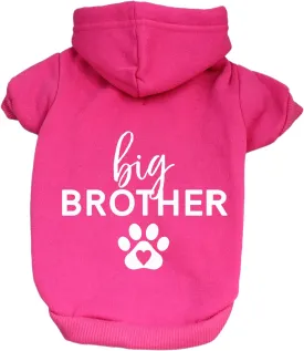 Big Brother Heart Paw Pullover Fleece Lined Dog Hoodie (Hot Pink Hooded Sweatshirt)