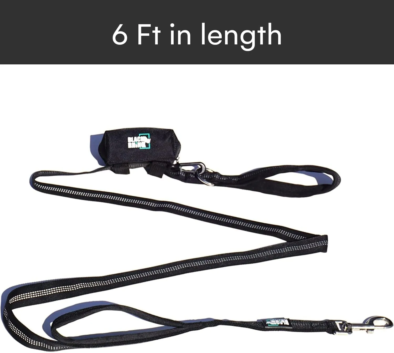 Black Rhino Heavy Duty Dog Leash - 6ft Long Leash for Medium and Large Dogs - Dual Handle Training Lead with Padded Grip, Bag, Reflective Stitching, and Weather Resistant