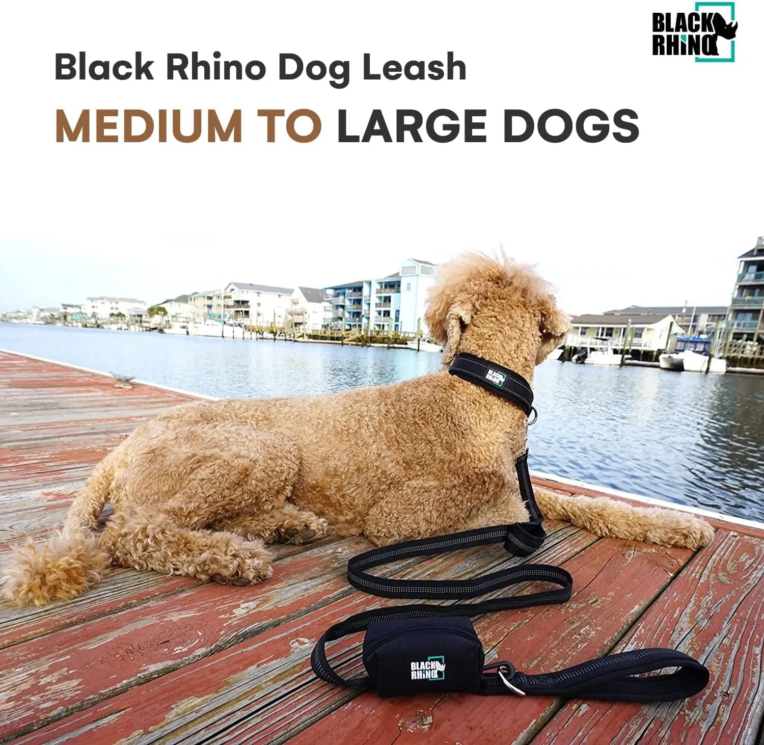 Black Rhino Heavy Duty Dog Leash - 6ft Long Leash for Medium and Large Dogs - Dual Handle Training Lead with Padded Grip, Bag, Reflective Stitching, and Weather Resistant