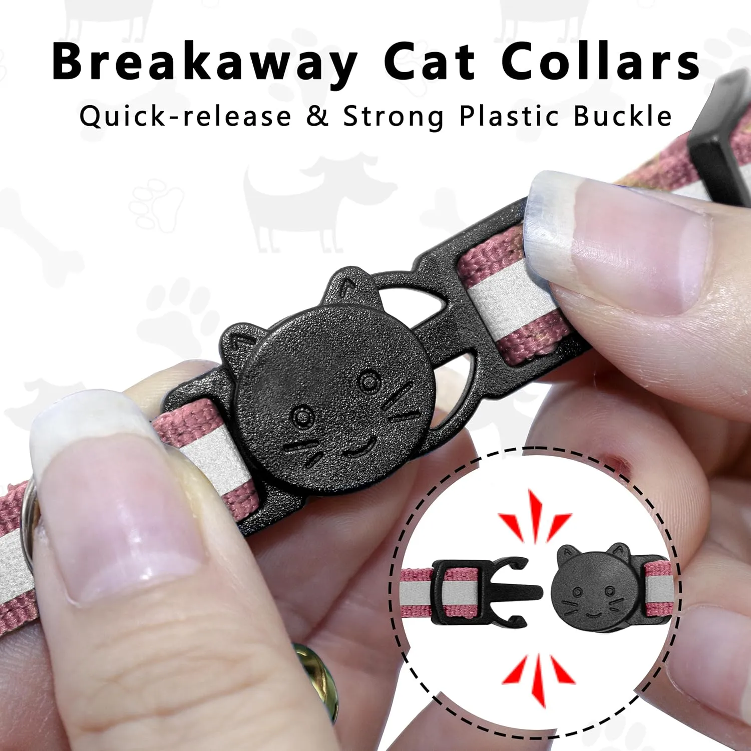 Cat Collar with Air Tag Holder, Reflective Kitten Collar with Bell, Breakaway Airtag Cat Collar for Boys Girls Cats, GPS Tracker for Cats 0.4 Width Adjustable Safe Kitty Collar, Pink