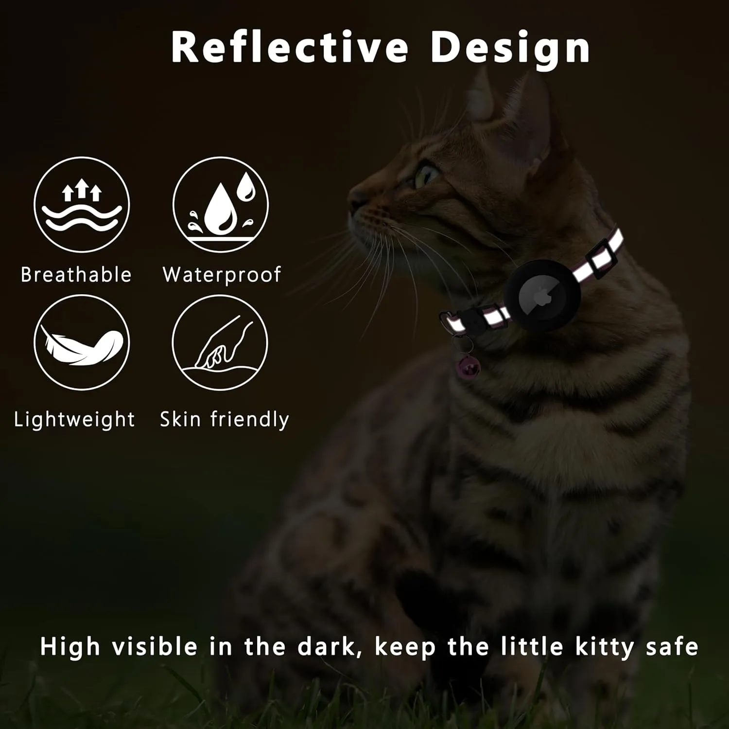 Cat Collar with Air Tag Holder, Reflective Kitten Collar with Bell, Breakaway Airtag Cat Collar for Boys Girls Cats, GPS Tracker for Cats 0.4 Width Adjustable Safe Kitty Collar, Pink