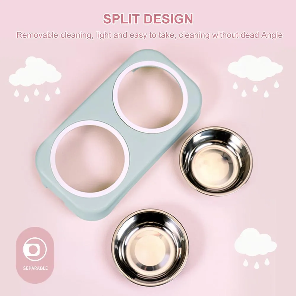 Cat Stainless Steel Bowls Pet Feeding Double Bowl Anti-skid Water Bowl