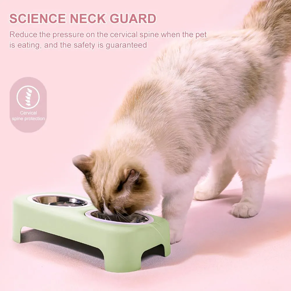 Cat Stainless Steel Bowls Pet Feeding Double Bowl Anti-skid Water Bowl
