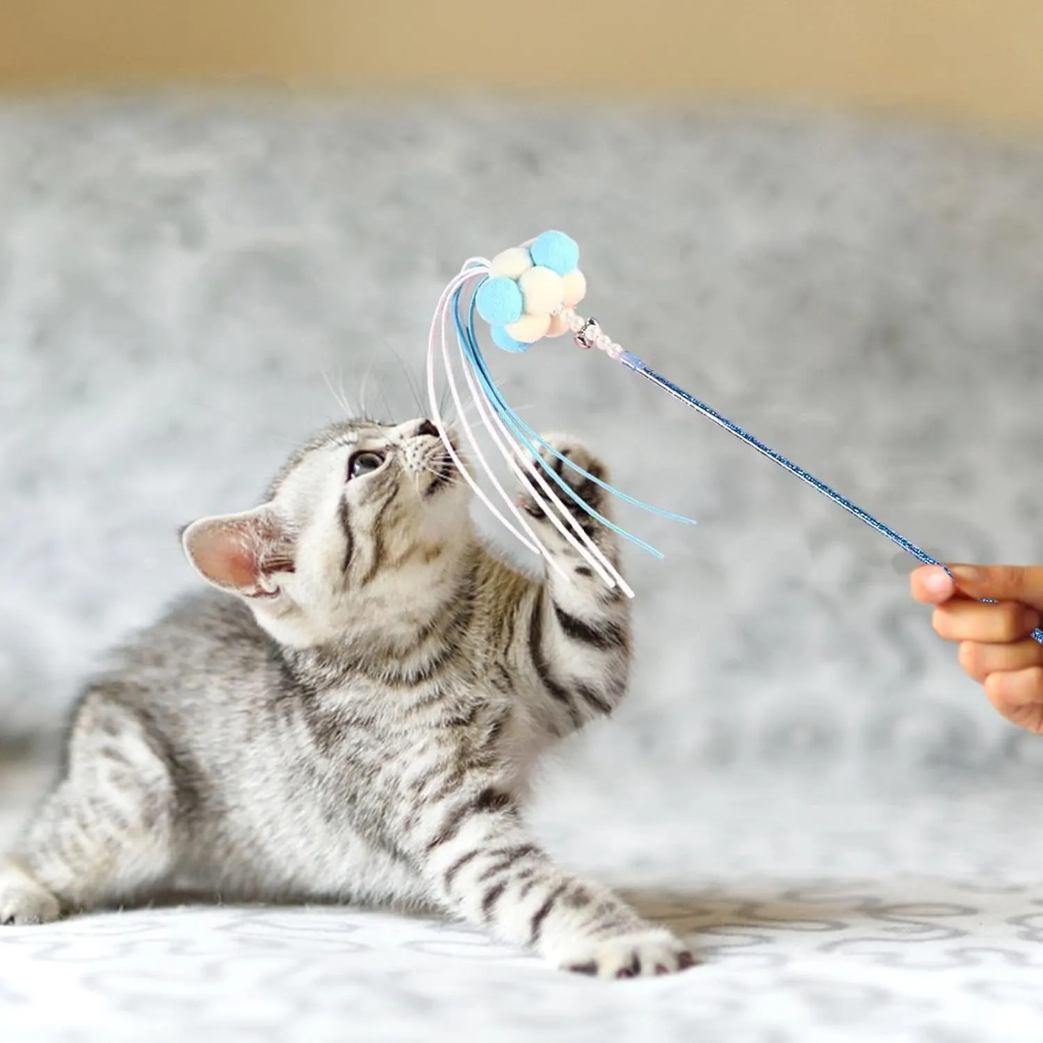 Cat Teasing Wand | Decorative Cat Teasing Toy | Cat Interactive Stick | Rainbow Wand Stick Funny Pet Interactive Toys, Cat Teaser Ribbons Rod for Cats Indoor and Outdoor Activity