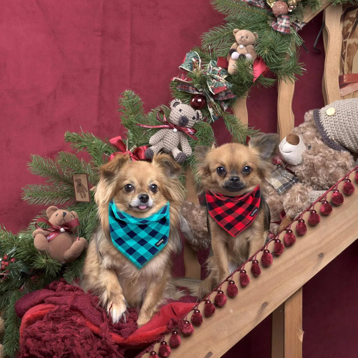 Christmas Dog Bandana Small-Red Black Dog Scarf Buffalo Plaid Printing Adjustable Bib Handkerchief Accessories for Small Dogs Cats (S)