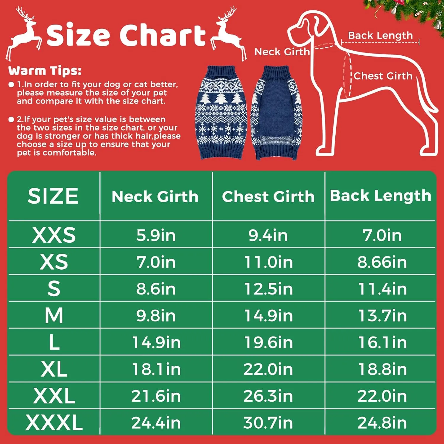 Christmas Dog Sweaters for Small Large Dogs Girl, Soft Warm Pup Dogs Shirt, Turtleneck Dog Sweaters for Medium Large Dogs, Double Knitting Collar for Outdoors Playing, Warm Dog Cat Clothes Blue XL