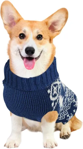 Christmas Dog Sweaters for Small Large Dogs Girl, Soft Warm Pup Dogs Shirt, Turtleneck Dog Sweaters for Medium Large Dogs, Double Knitting Collar for Outdoors Playing, Warm Dog Cat Clothes Blue XL