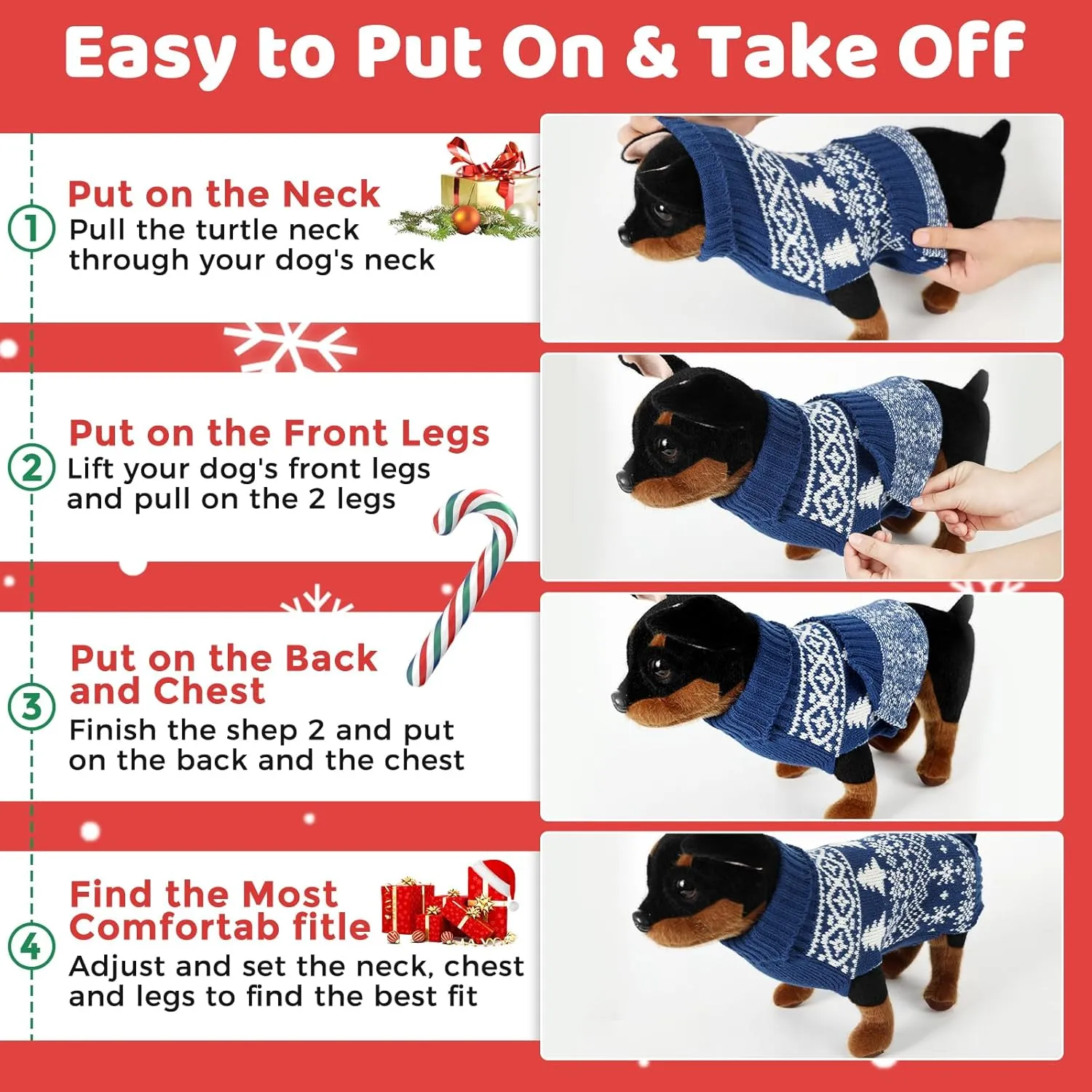 Christmas Dog Sweaters for Small Large Dogs Girl, Soft Warm Pup Dogs Shirt, Turtleneck Dog Sweaters for Medium Large Dogs, Double Knitting Collar for Outdoors Playing, Warm Dog Cat Clothes Blue XL
