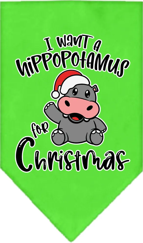 Christmas Pet and Dog Bandana Screen Printed, "I Want A Hippopotamus For Christmas"