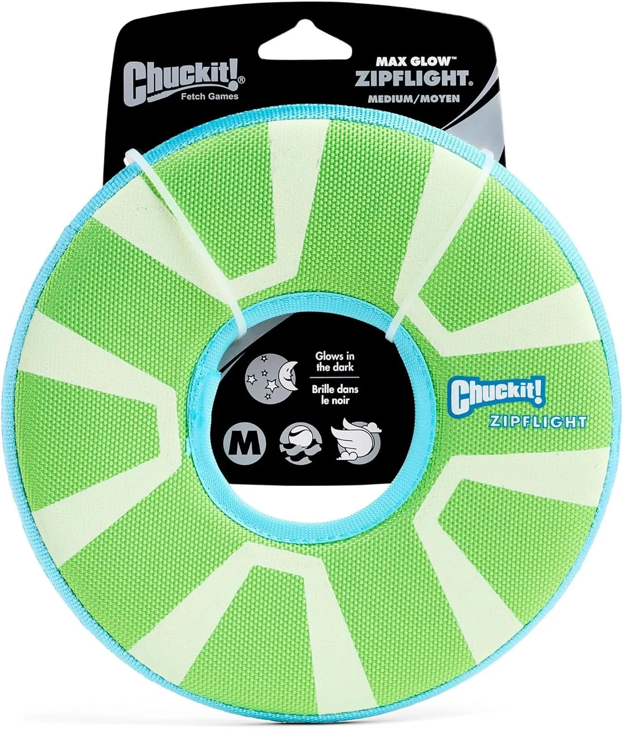 Chuckit! Max Glow Zipflight Flying Disc Dog Toy - Water Floating Flyer for Beach and Pool - Durable Polyester Construction - For Medium and Large Dogs - Size Medium - 8.5 L x 8.5 W - Pack of 1