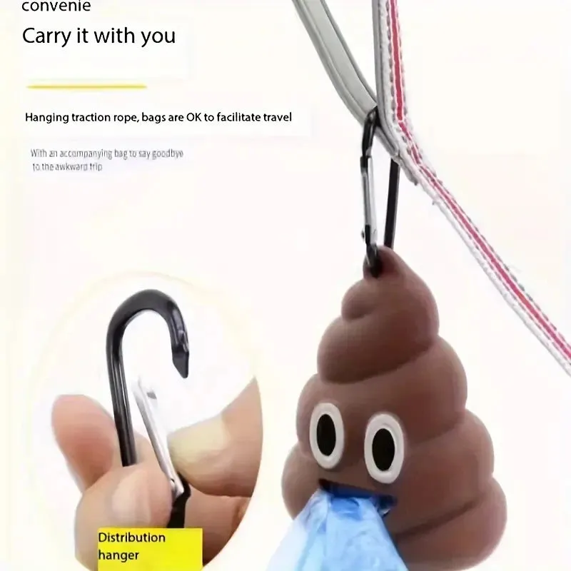 Creative Poop Shaped Pet Poop Waste Bag Dispenser | Portable Pet Bin Bag Holder with Clip Pet Dog Leash Outdoor Walking and Travel