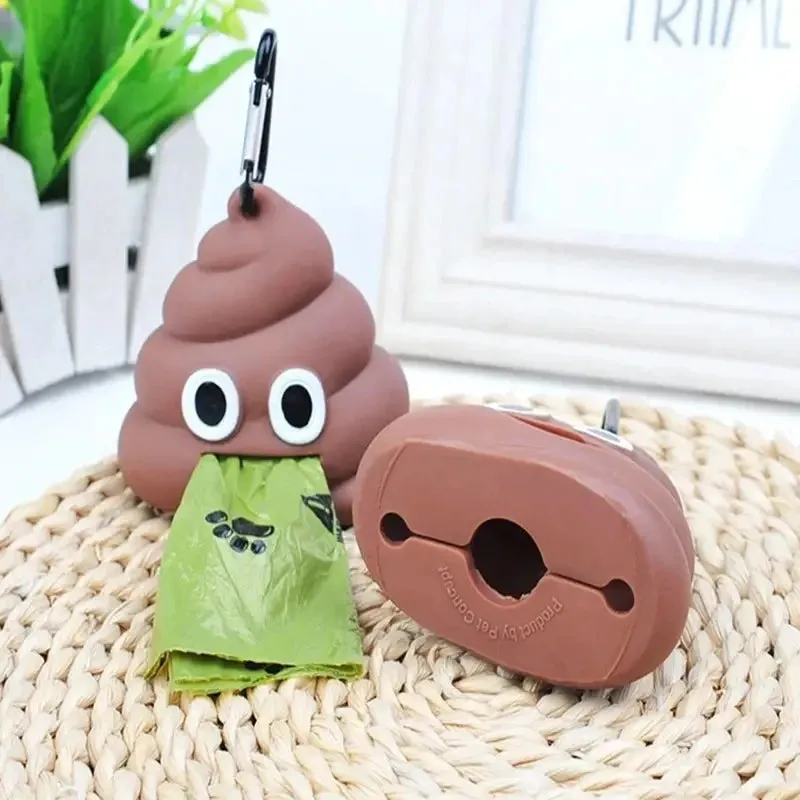 Creative Poop Shaped Pet Poop Waste Bag Dispenser | Portable Pet Bin Bag Holder with Clip Pet Dog Leash Outdoor Walking and Travel