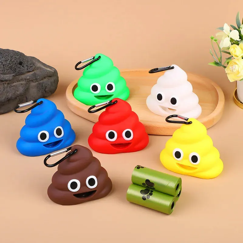 Creative Poop Shaped Pet Poop Waste Bag Dispenser | Portable Pet Bin Bag Holder with Clip Pet Dog Leash Outdoor Walking and Travel