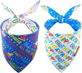 CROWNED BEAUTY Birthday Dog Bandanas Reversible Large 2 Pack, Happy Birthday Set, Adjustable Triangle Holiday Blue Scarves for Medium Large Extra Large Dogs Girl Boy Pets DB50-L
