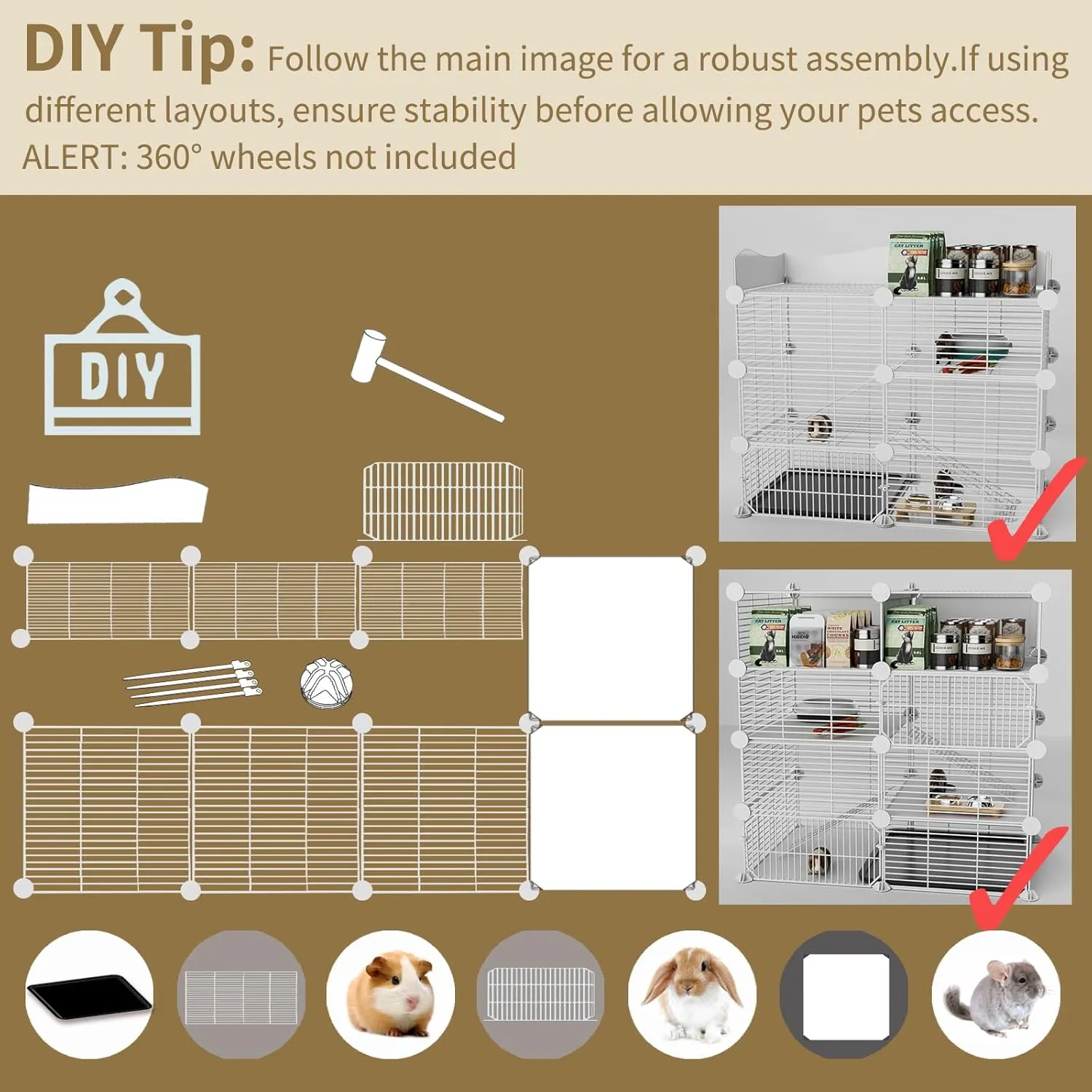 DIY C&C Guinea Pig Cage Indoor: Pet Playpen Small Animal Cage with Removable Tray & Skylight for Ferret Hamster Rat Hedgehog