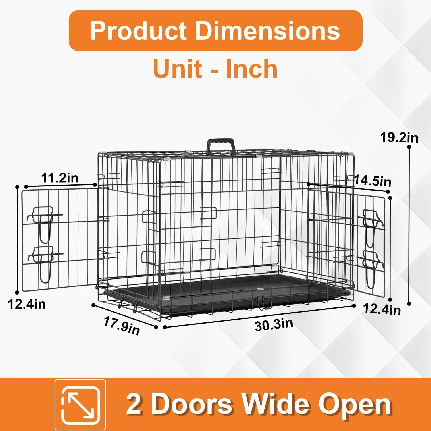Dog Crate Dog Cage Dog Kennel Outdoor Metal Wire Double-Door Folding Pet Animal Pet Cage for Small Dog 30 inches with Double Door&Leak-Proof Pan Tray,Black