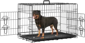 Dog Crate Dog Cage Dog Kennel Outdoor Metal Wire Double-Door Folding Pet Animal Pet Cage for Small Dog 30 inches with Double Door&Leak-Proof Pan Tray,Black