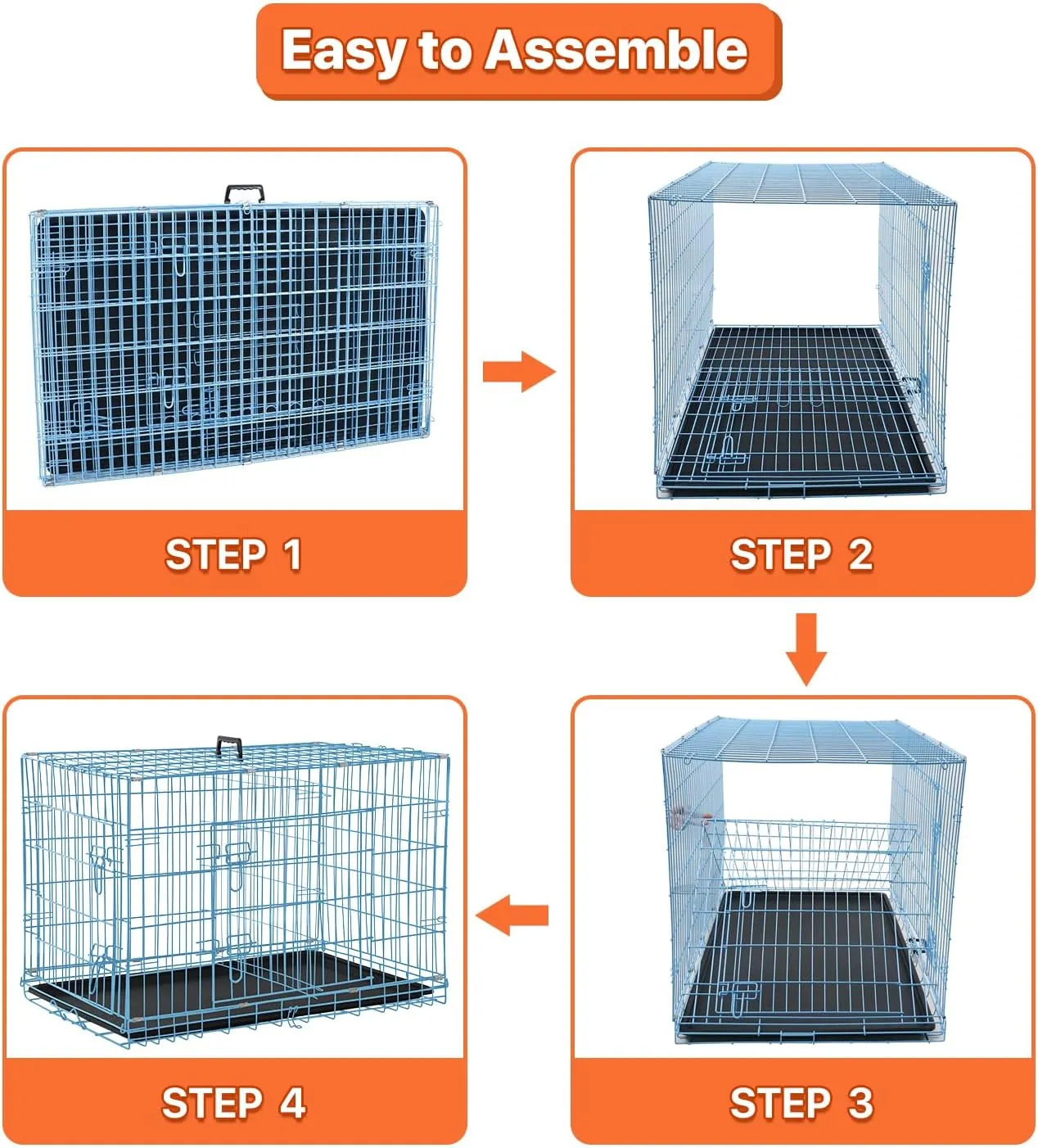 Dog Crate for Large Medium Small Dogs, Folding Dog Kennel Cage with Plastic Tray & Divider 48"/42"/ 36"/ 30"/ 24" Indoor Outdoor Metal Double Door Heavy Duty Dog Pen Enclosure, Blue(30 Inch)