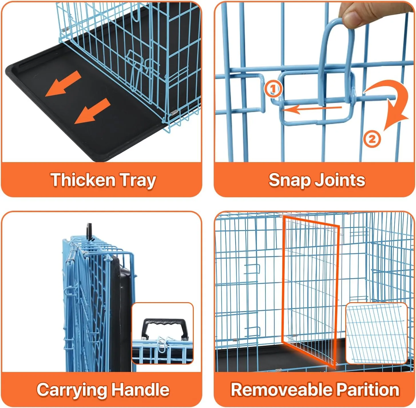 Dog Crate for Large Medium Small Dogs, Folding Dog Kennel Cage with Plastic Tray & Divider 48"/42"/ 36"/ 30"/ 24" Indoor Outdoor Metal Double Door Heavy Duty Dog Pen Enclosure, Blue(30 Inch)