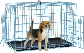 Dog Crate for Large Medium Small Dogs, Folding Dog Kennel Cage with Plastic Tray & Divider 48"/42"/ 36"/ 30"/ 24" Indoor Outdoor Metal Double Door Heavy Duty Dog Pen Enclosure, Blue(30 Inch)