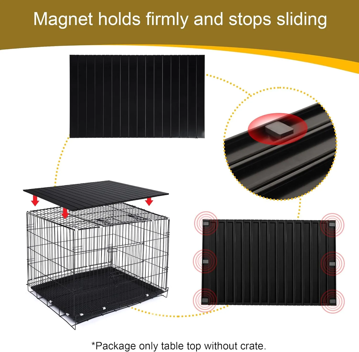 Dog Crate Topper with Magnets for Crate - Aluminum Foldable Dog Kennel Topper Decorative Storage Pet Crate Table (Only Topper) (Black, for 48" Dog Crate)