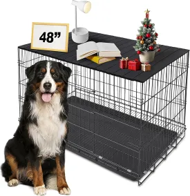 Dog Crate Topper with Magnets for Crate - Aluminum Foldable Dog Kennel Topper Decorative Storage Pet Crate Table (Only Topper) (Black, for 48" Dog Crate)