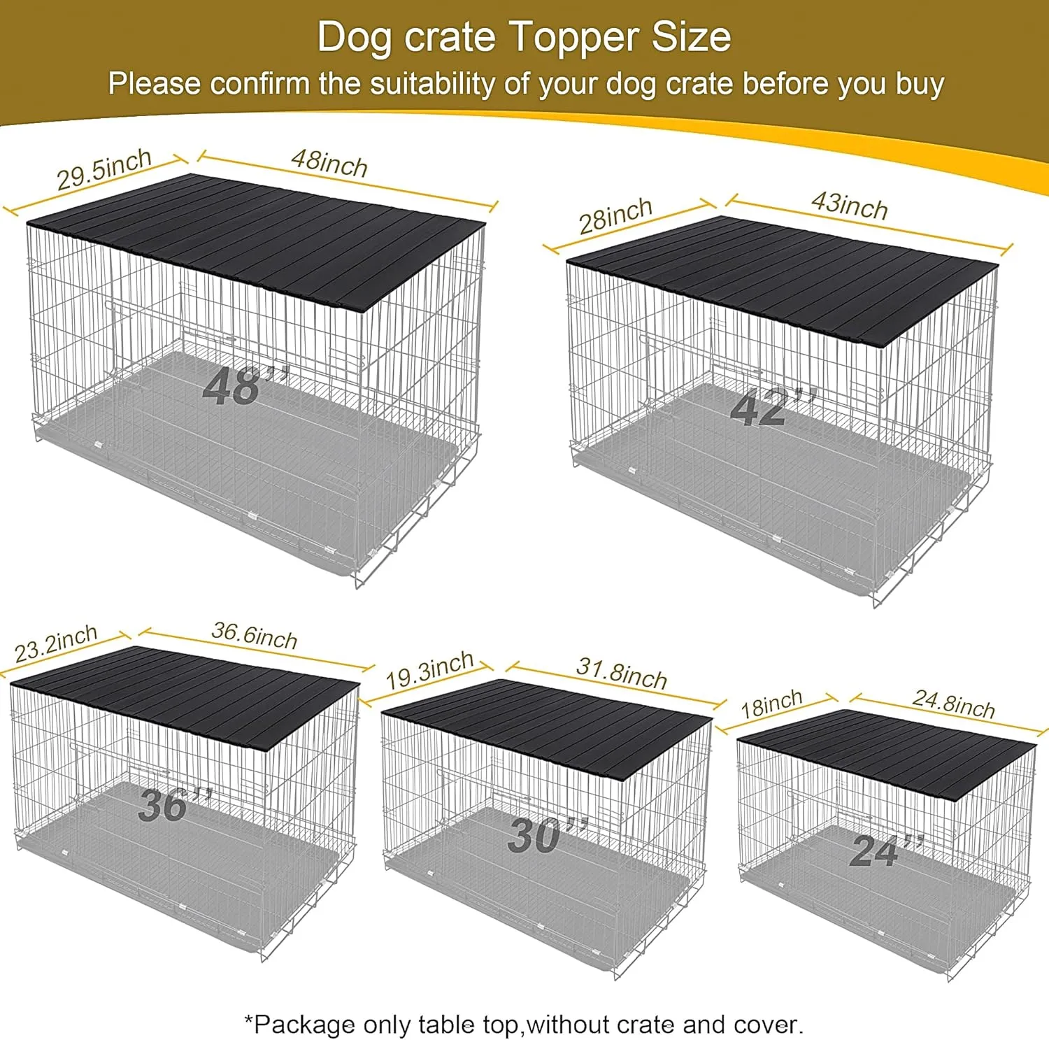 Dog Crate Topper with Magnets for Crate - Aluminum Foldable Dog Kennel Topper Decorative Storage Pet Crate Table (Only Topper) (Black, for 48" Dog Crate)