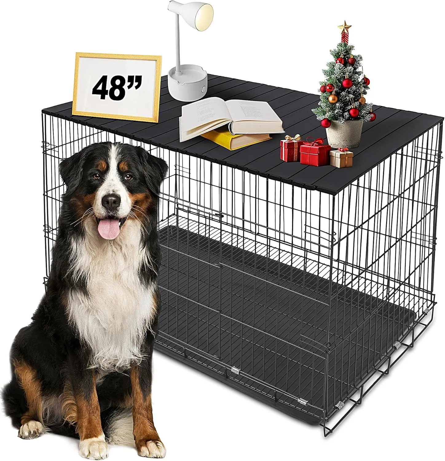 Dog Crate Topper with Magnets for Crate - Aluminum Foldable Dog Kennel Topper Decorative Storage Pet Crate Table (Only Topper) (Black, for 48" Dog Crate)