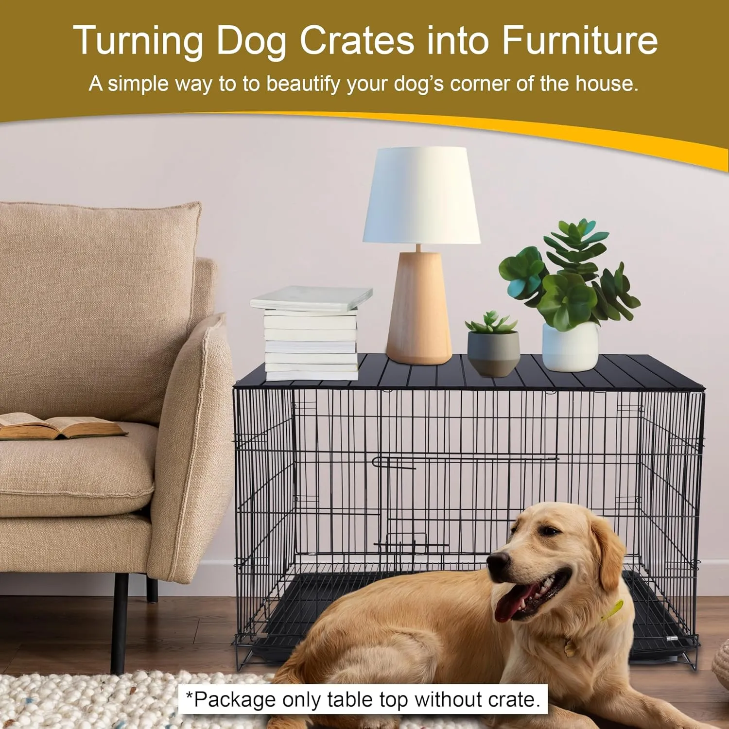 Dog Crate Topper with Magnets for Crate - Aluminum Foldable Dog Kennel Topper Decorative Storage Pet Crate Table (Only Topper) (Black, for 48" Dog Crate)