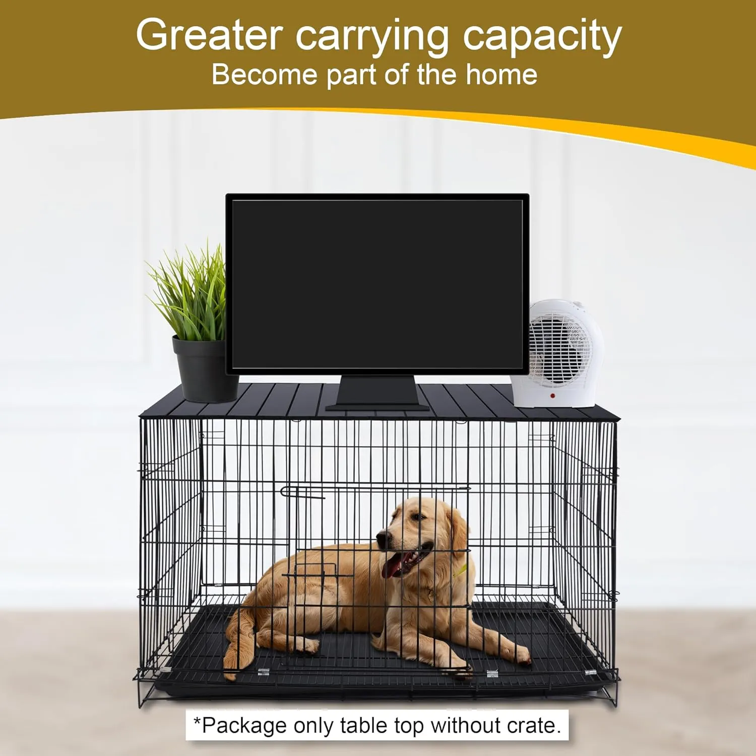 Dog Crate Topper with Magnets for Crate - Aluminum Foldable Dog Kennel Topper Decorative Storage Pet Crate Table (Only Topper) (Black, for 48" Dog Crate)