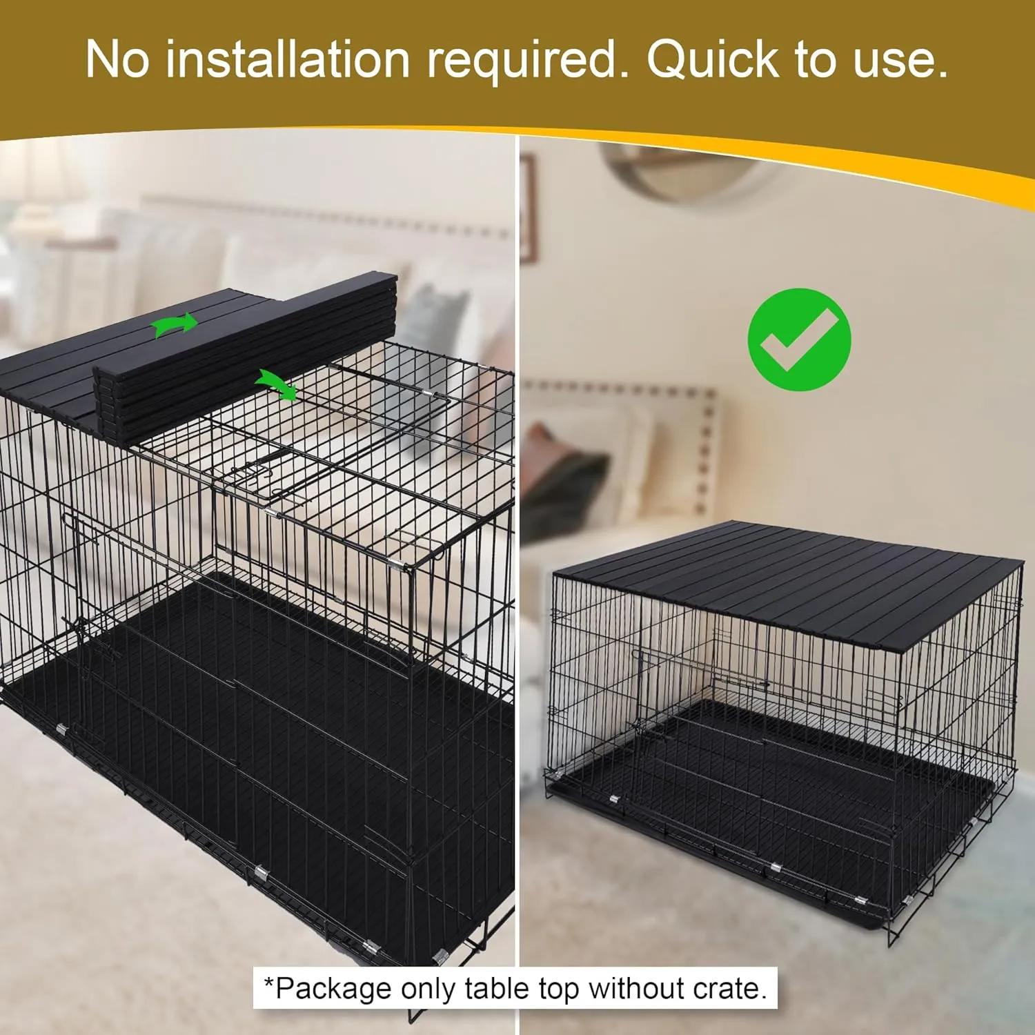 Dog Crate Topper with Magnets for Crate - Aluminum Foldable Dog Kennel Topper Decorative Storage Pet Crate Table (Only Topper) (Black, for 48" Dog Crate)