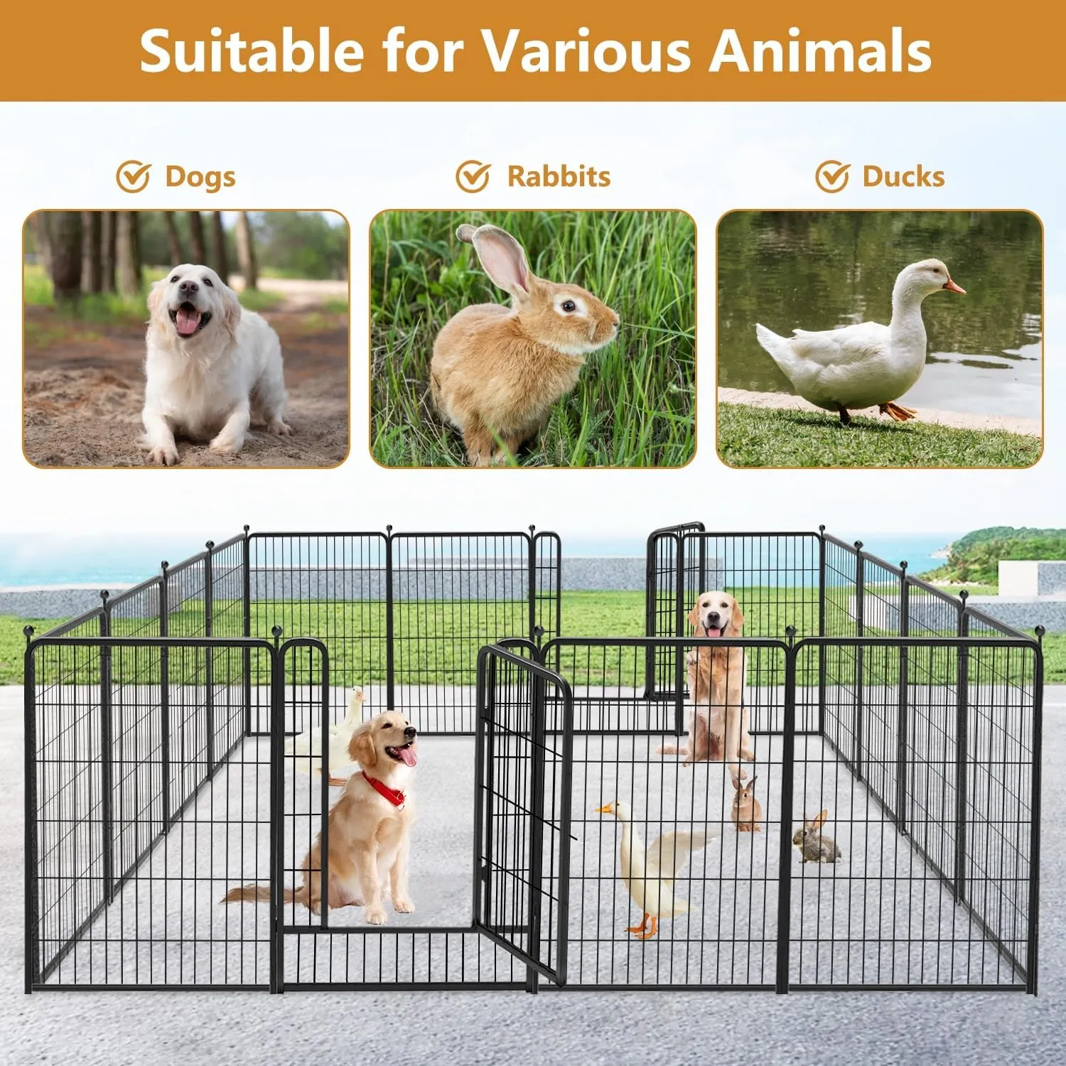 Dog Pen Portable Dog Fence Dog Playpen for Large Dogs, 40" Tall Dog Playpen Dog Fencing Outdoor 30 Panels Black Metal Dog Play Pens Exercise Fencing with Door Pet Play Pen for Camping, Yard