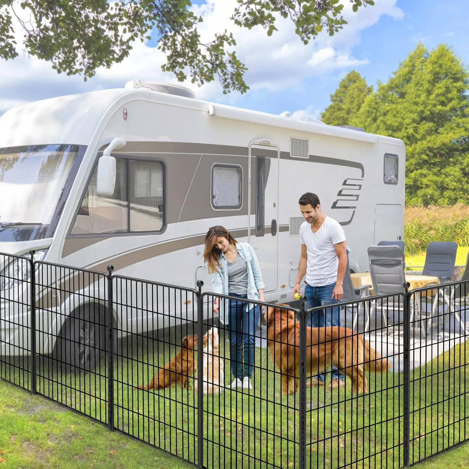 Dog Pen Portable Dog Fence Dog Playpen for Large Dogs, 40" Tall Dog Playpen Dog Fencing Outdoor 30 Panels Black Metal Dog Play Pens Exercise Fencing with Door Pet Play Pen for Camping, Yard