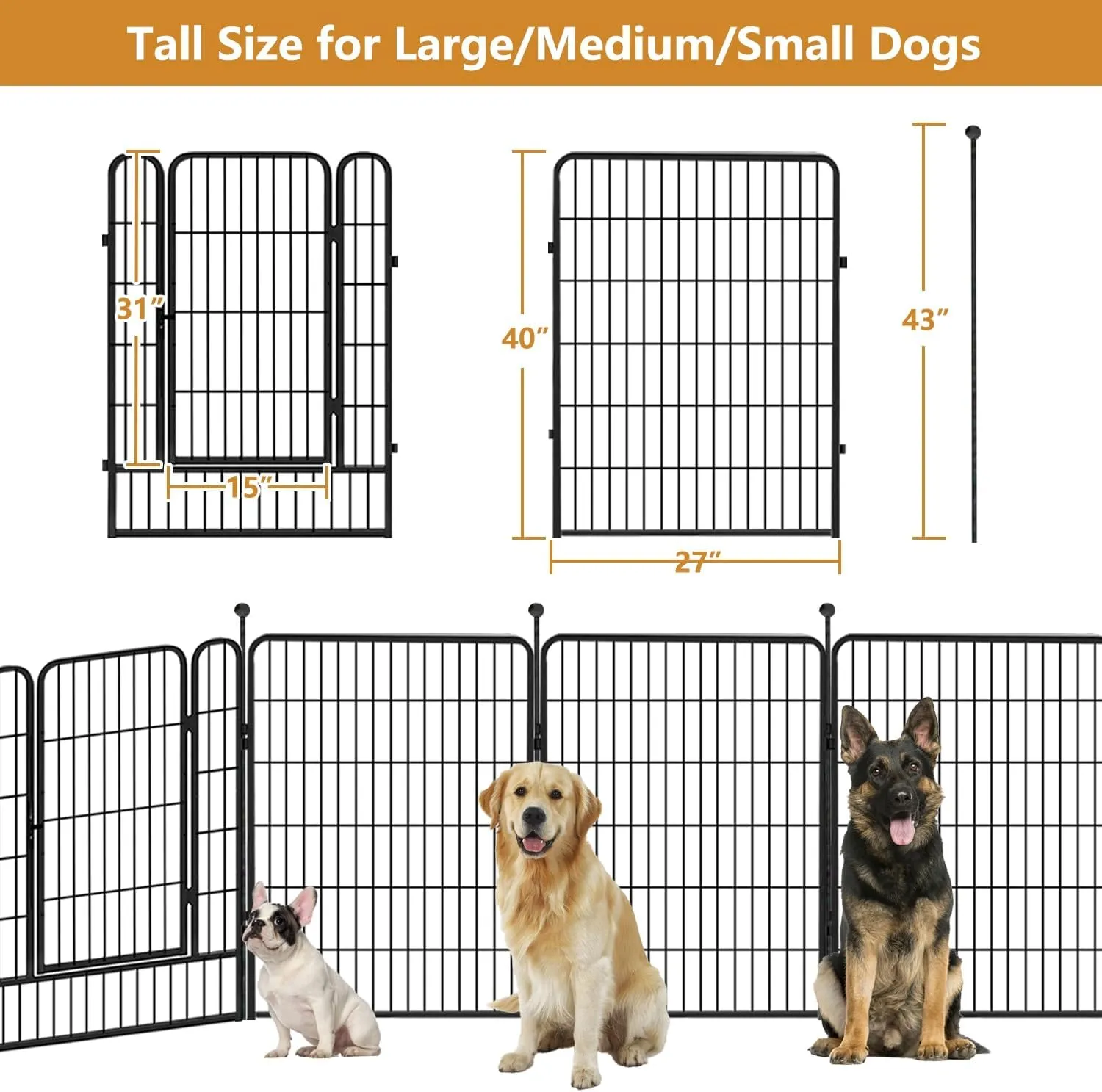 Dog Pen Portable Dog Fence Dog Playpen for Large Dogs, 40" Tall Dog Playpen Dog Fencing Outdoor 30 Panels Black Metal Dog Play Pens Exercise Fencing with Door Pet Play Pen for Camping, Yard