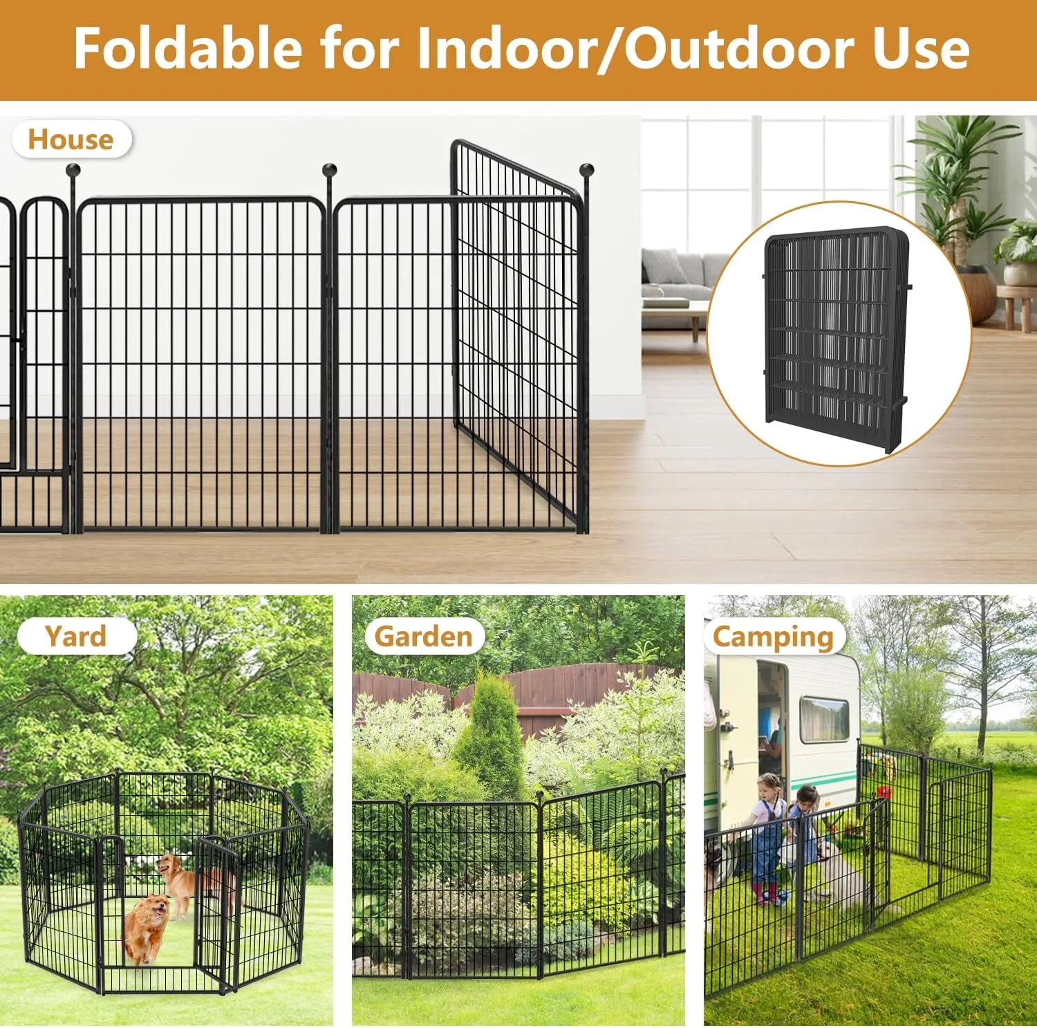 Dog Pen Portable Dog Fence Dog Playpen for Large Dogs, 40" Tall Dog Playpen Dog Fencing Outdoor 30 Panels Black Metal Dog Play Pens Exercise Fencing with Door Pet Play Pen for Camping, Yard