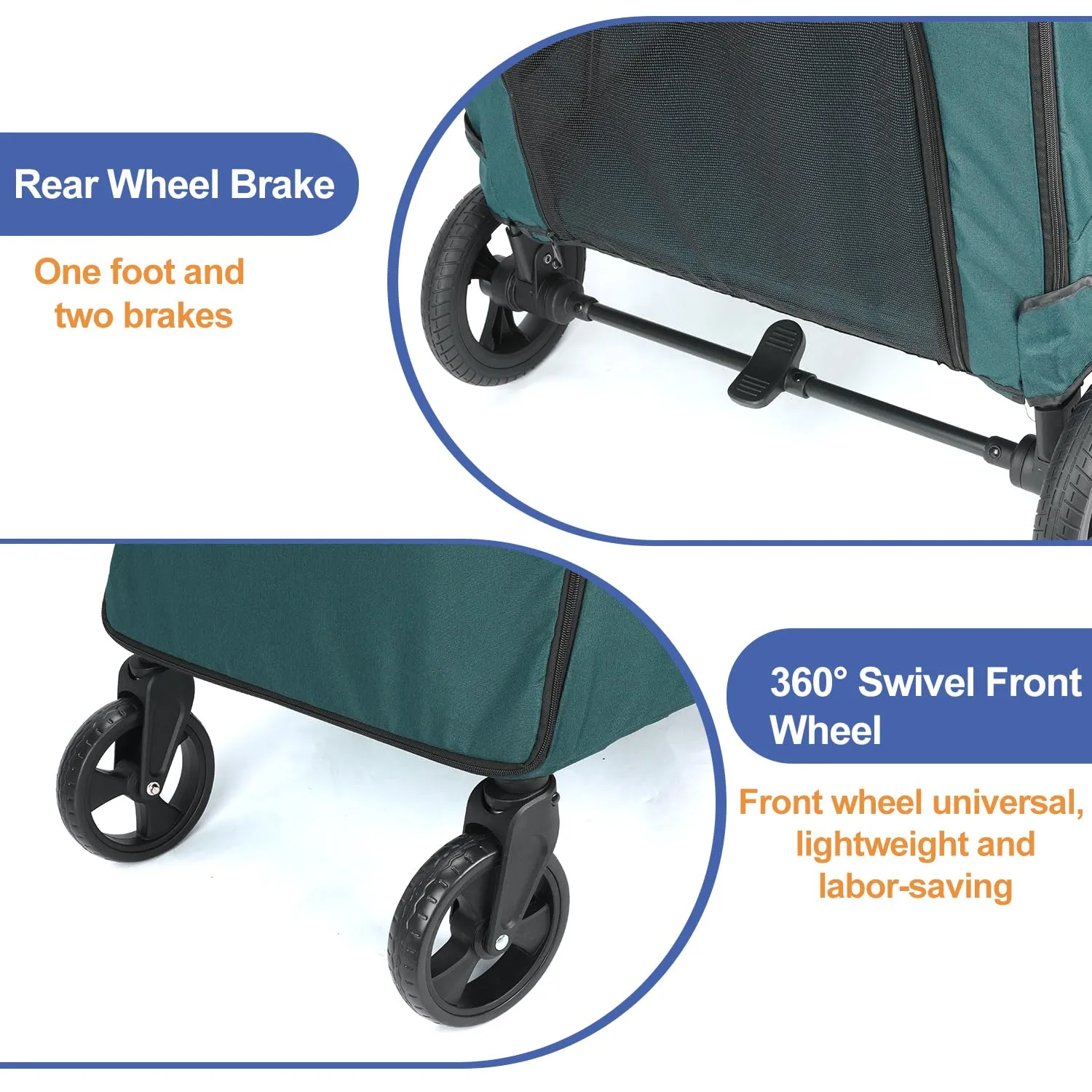 Dog Stroller Pet, Foldable Cart with 4 Wheels, Mesh Skylight Pet Stroller for Small to Large Dogs and Other Pet Travel, Storage Space Pet Can Easily Walk Outoor (Dark Green)