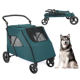 Dog Stroller Pet, Foldable Cart with 4 Wheels, Mesh Skylight Pet Stroller for Small to Large Dogs and Other Pet Travel, Storage Space Pet Can Easily Walk Outoor (Dark Green)