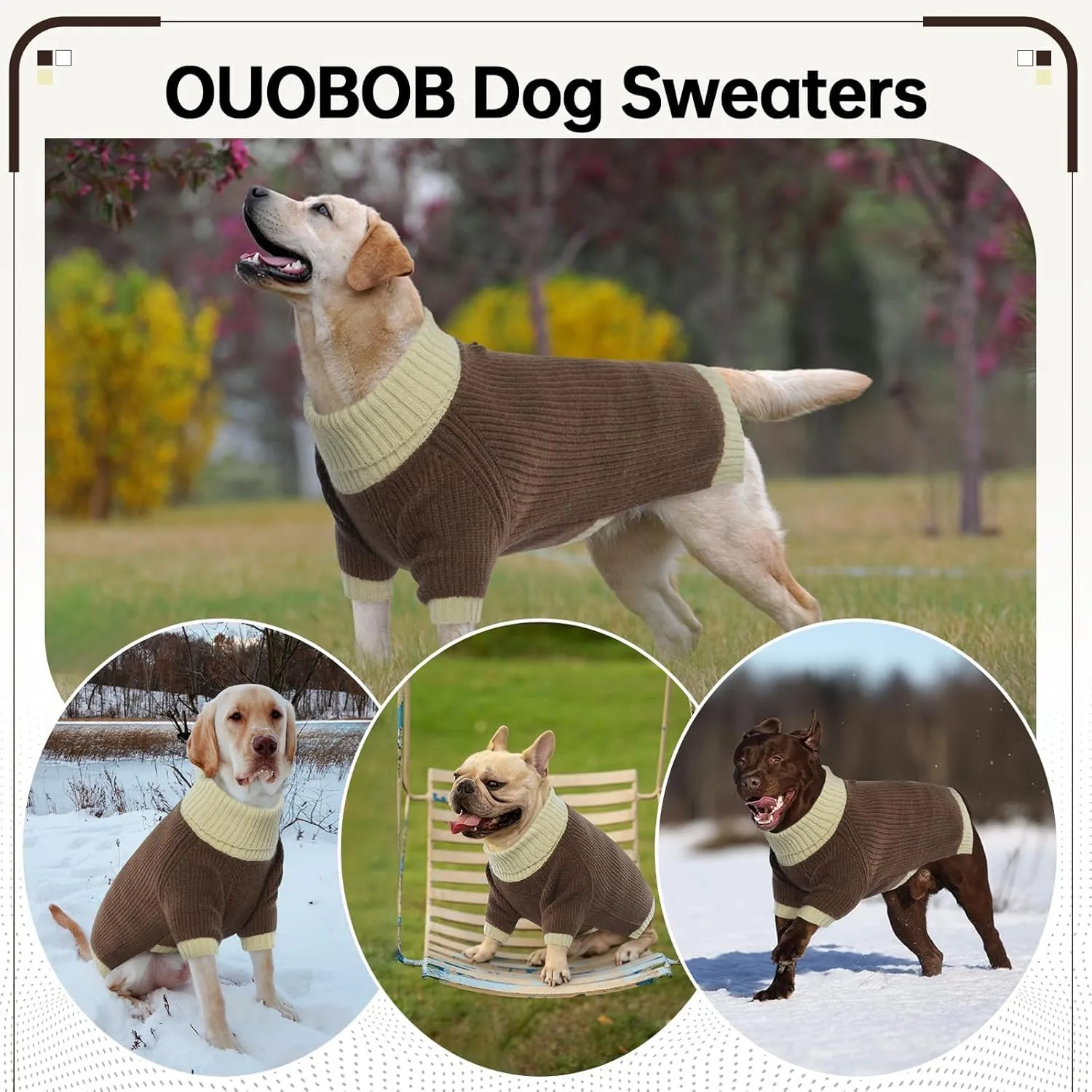 Dog Sweater, Extra Large Dog Sweater, Christmas Dog Sweater Large Breed, Turtleneck Dog Sweaters Knitwear Boys Girls, Classic Cable Knit Dog Pullover Sweater, Golden Retriever (Camel 2XL)