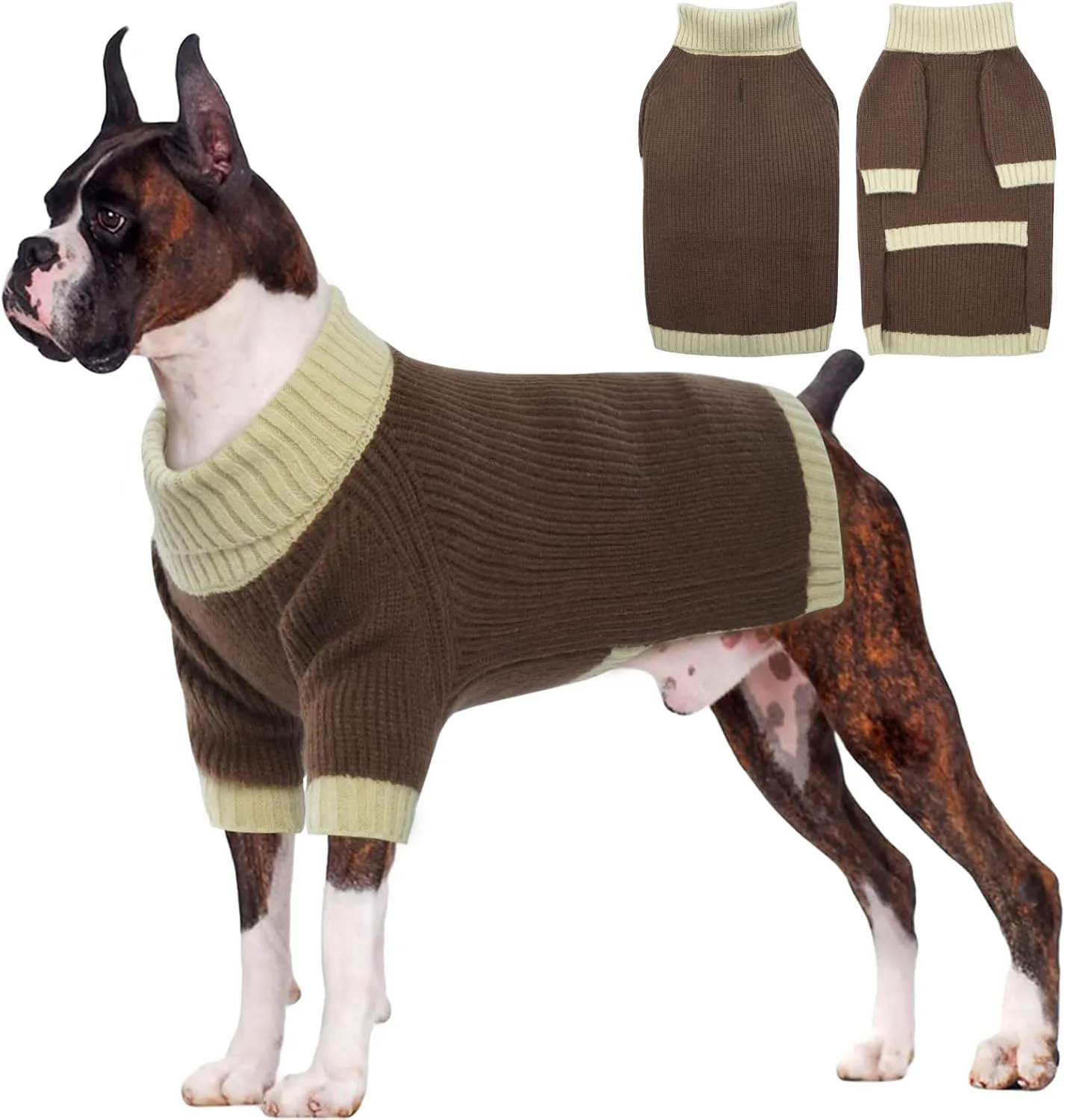 Dog Sweater, Extra Large Dog Sweater, Christmas Dog Sweater Large Breed, Turtleneck Dog Sweaters Knitwear Boys Girls, Classic Cable Knit Dog Pullover Sweater, Golden Retriever (Camel 2XL)